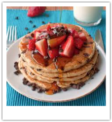 Chocolate Chip Pancakes with Strawberries